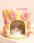 Retro Floral Yellow and Pink Ceramic Wax Burner